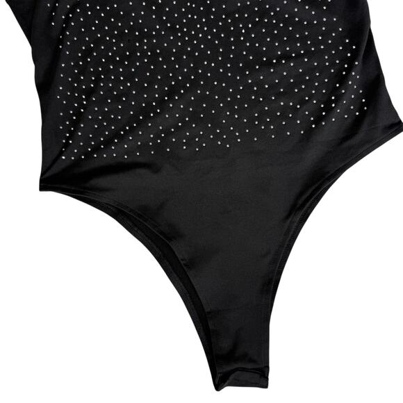 New Black Crystal Sparkle Bodysuit Tank Large Party Club NYE Glam Holiday Bling - Picture 14 of 15